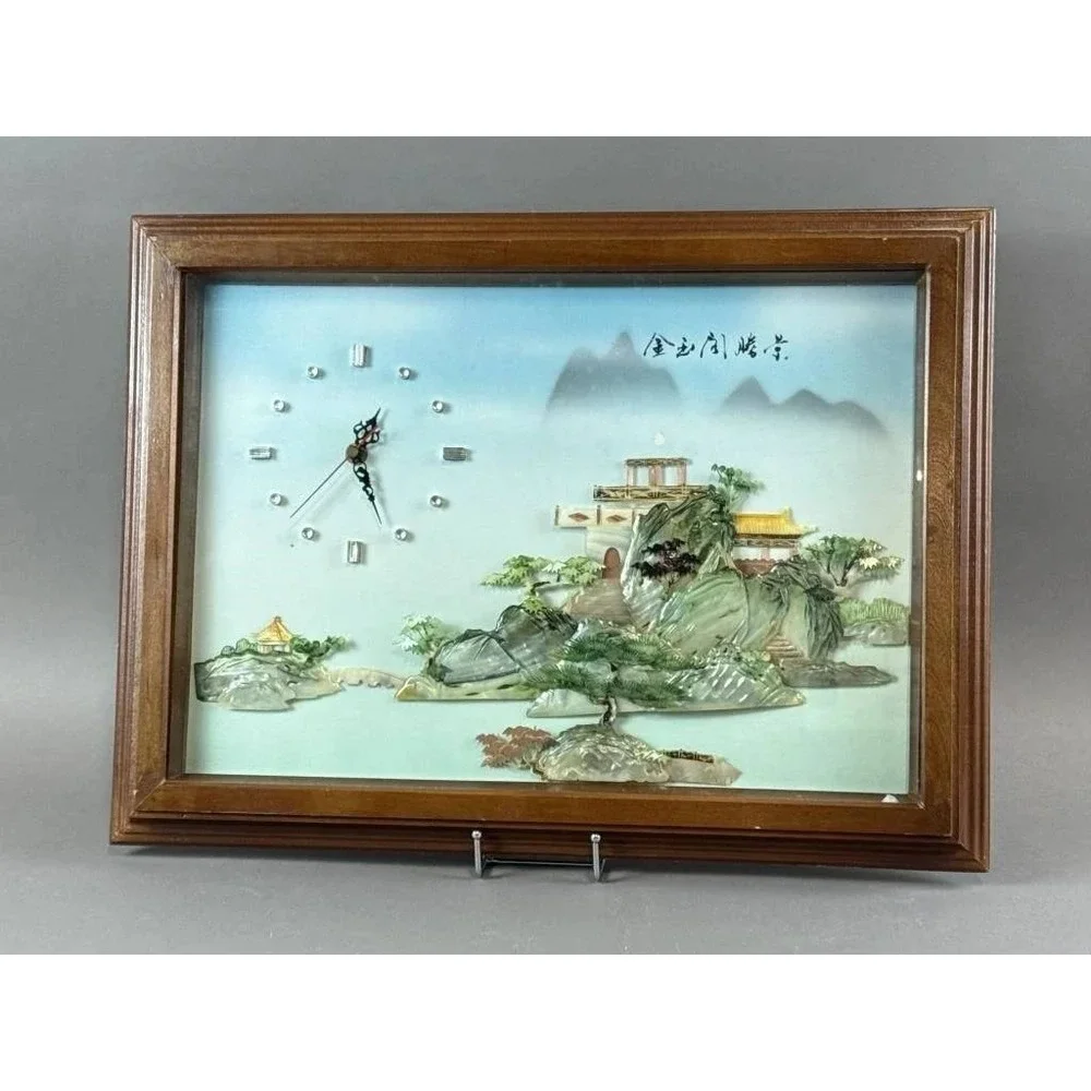Vintage Chinese Shell-Inlay 3D Diorama Wall Clock‎ – Signed Li Yurun